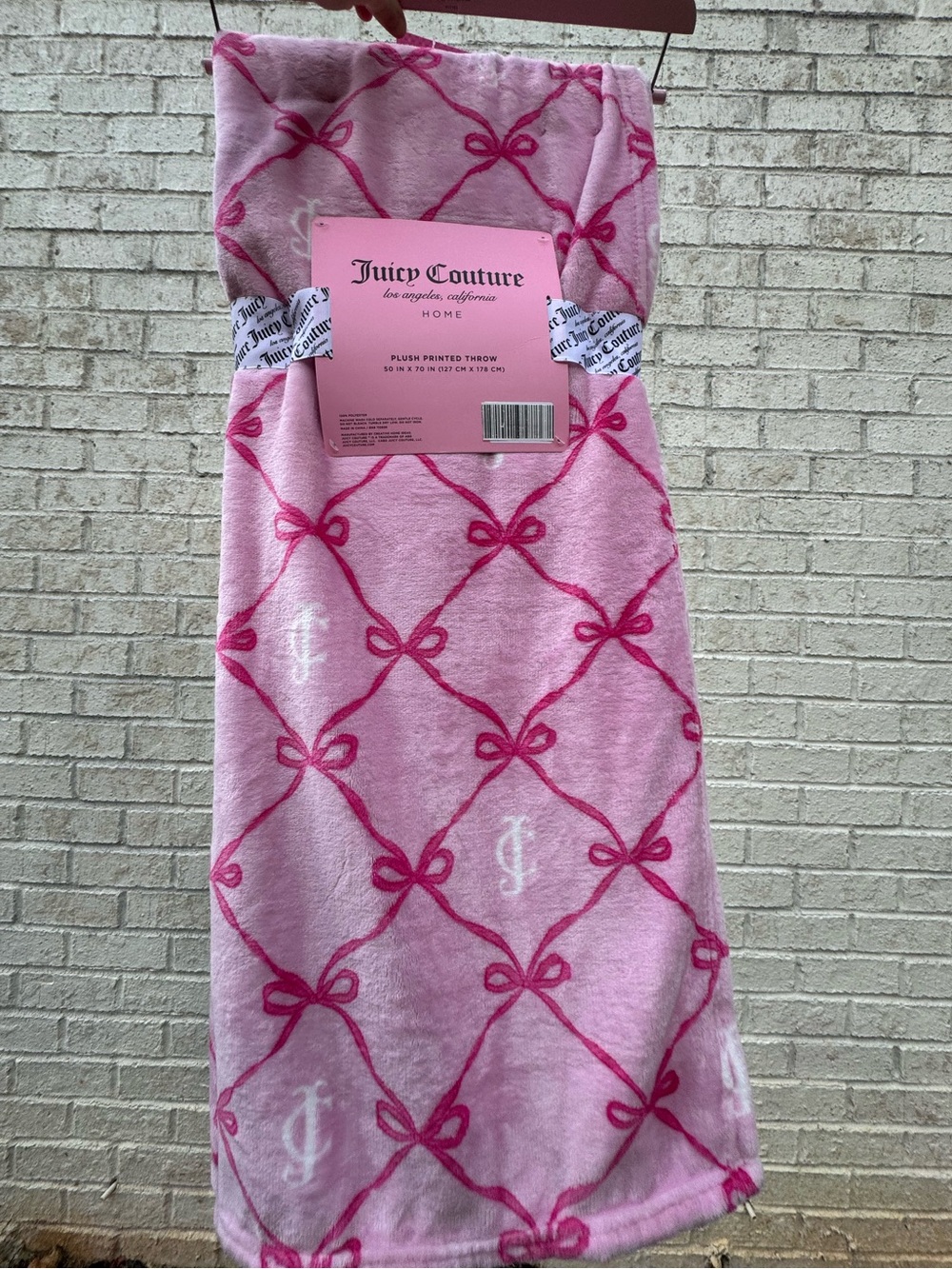 Juicy Couture Pink Bow Plush Printed Throw Blanket, Peppermint Bow Pink